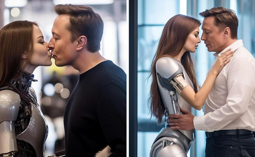 Elon Musk Optimus-szal csókolózik